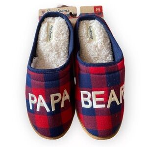 DEARFOAMS Mens Papa Bear Buffalo Plaid Red Blue Slippers Medium 9/10 NEW